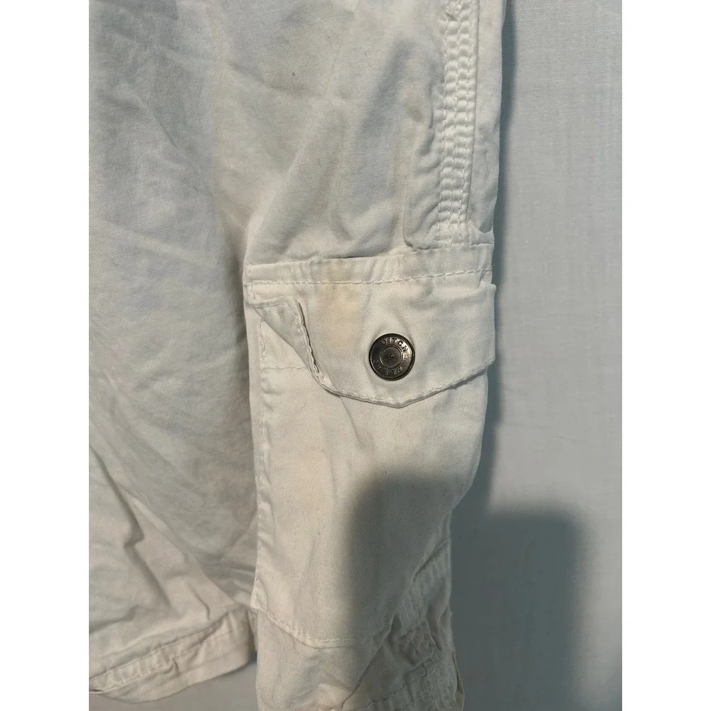 Ditch Plains Ricky Singh Mens Off White Cotton Cargo Shorts Size 40 Utility Zip